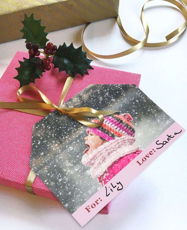 Personalize Christmas presents with collage print gift tags