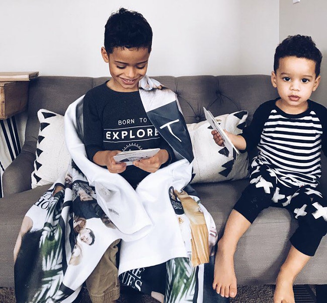 Kids on a sofa with a customised Photo Blanket