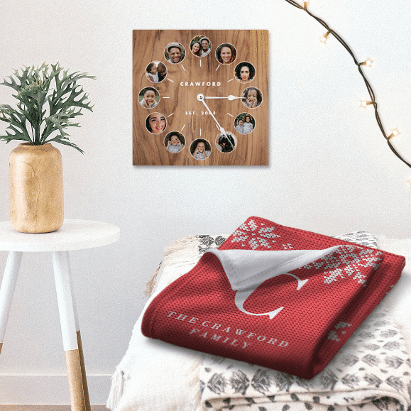 Wall Clock "Family Members" | Arctic Fleece Photo Blanket "Seasonal Sweater"