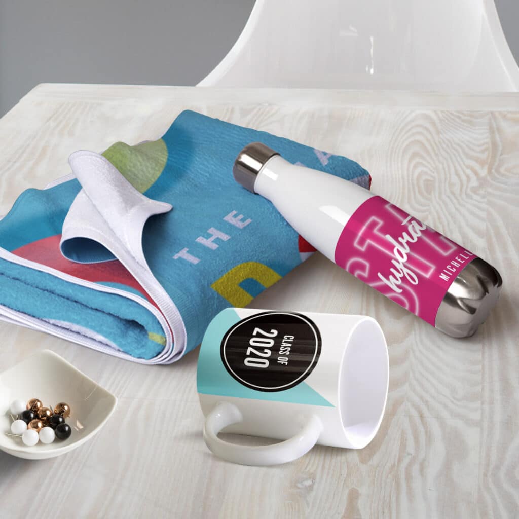 Towel, mug, water bottle