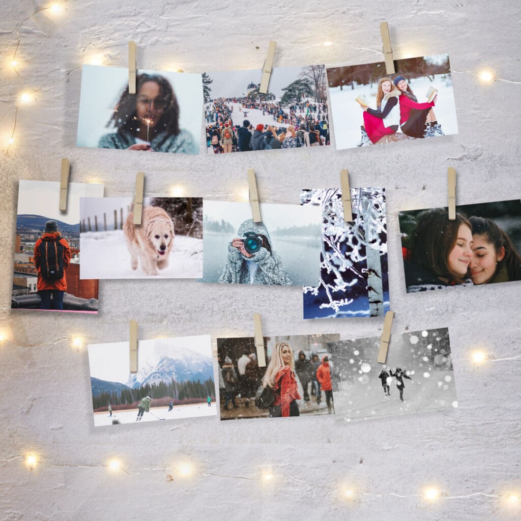 Wall with cards on string