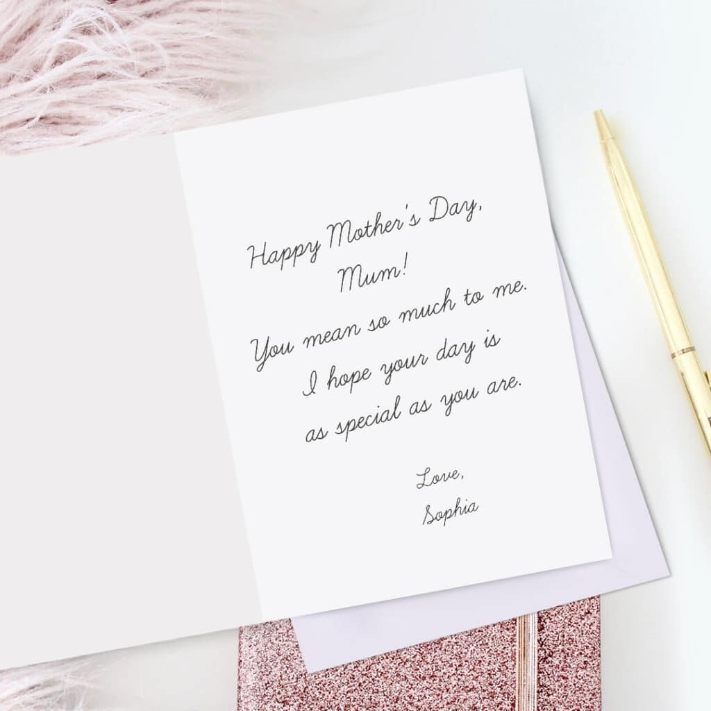 Handwritten message in a Mother's Day Card