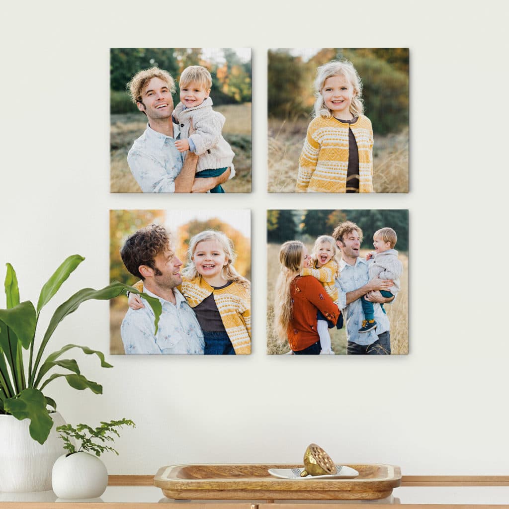 Set of four canvas prints of a family