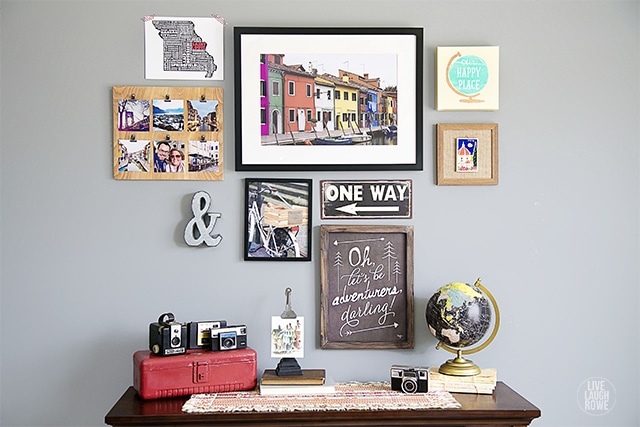 Wall with custom prints photo frames