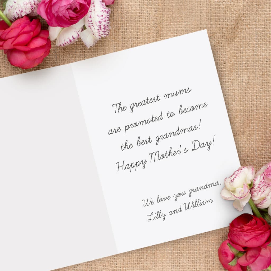 Handwritten message in a Mother's Day Card