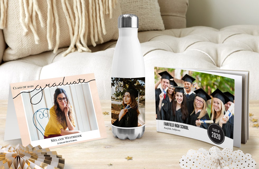 Graduate gifts they will love. Personalized photo books and customized water bottles are Grad favorites.