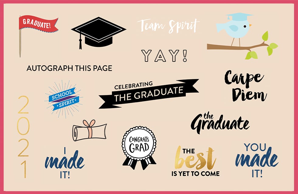 Selection of clip art stickers to embellish graduation gifts