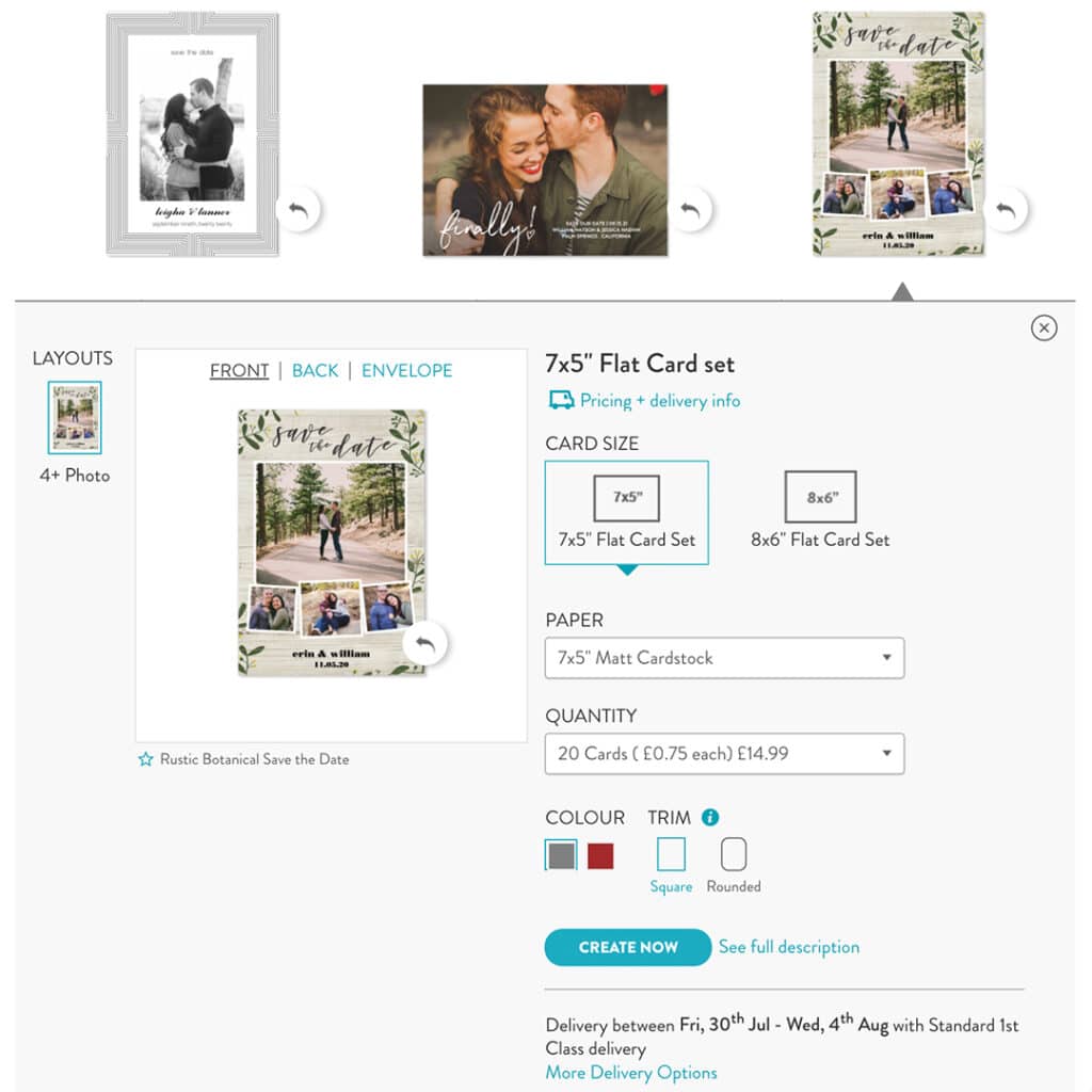 Select Card Size + Format To Suit Your Wedding Theme