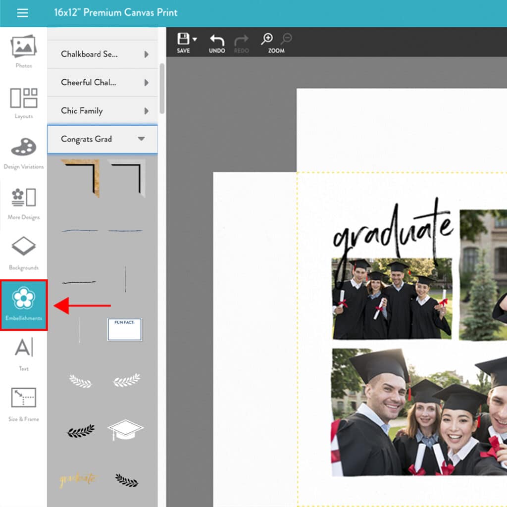 Image showing you you embellish graduation gifts in the Snapfish builder with clip art