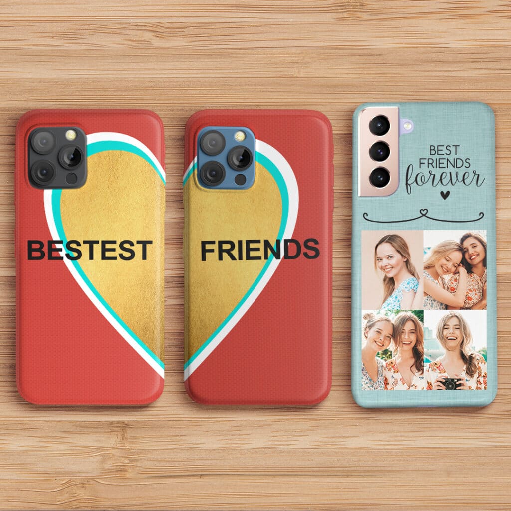 A range of phone cases showcasing the designs with a friends theme that can be made using Snapfish