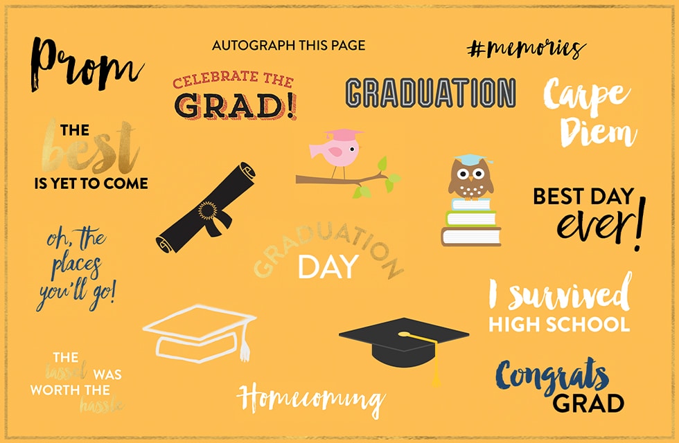 Selection of clip art stickers to embellish graduation gifts