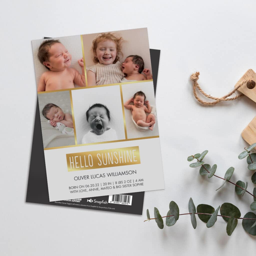 Add photos to birth announcements to simply share picture updates of your baby