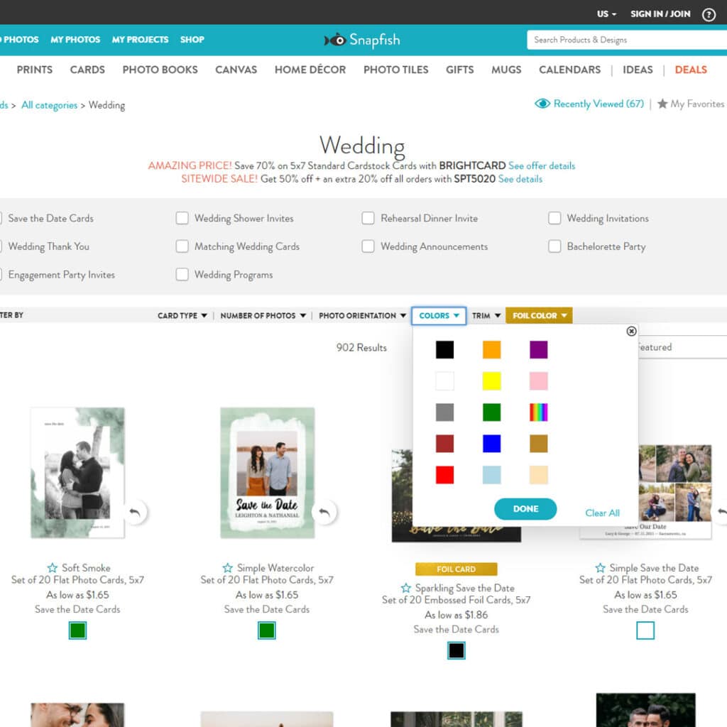 Screenshot of our builder showing how to narrow down your search by colour