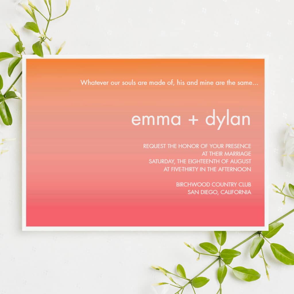 Print wedding quotes onto customized wedding invitations