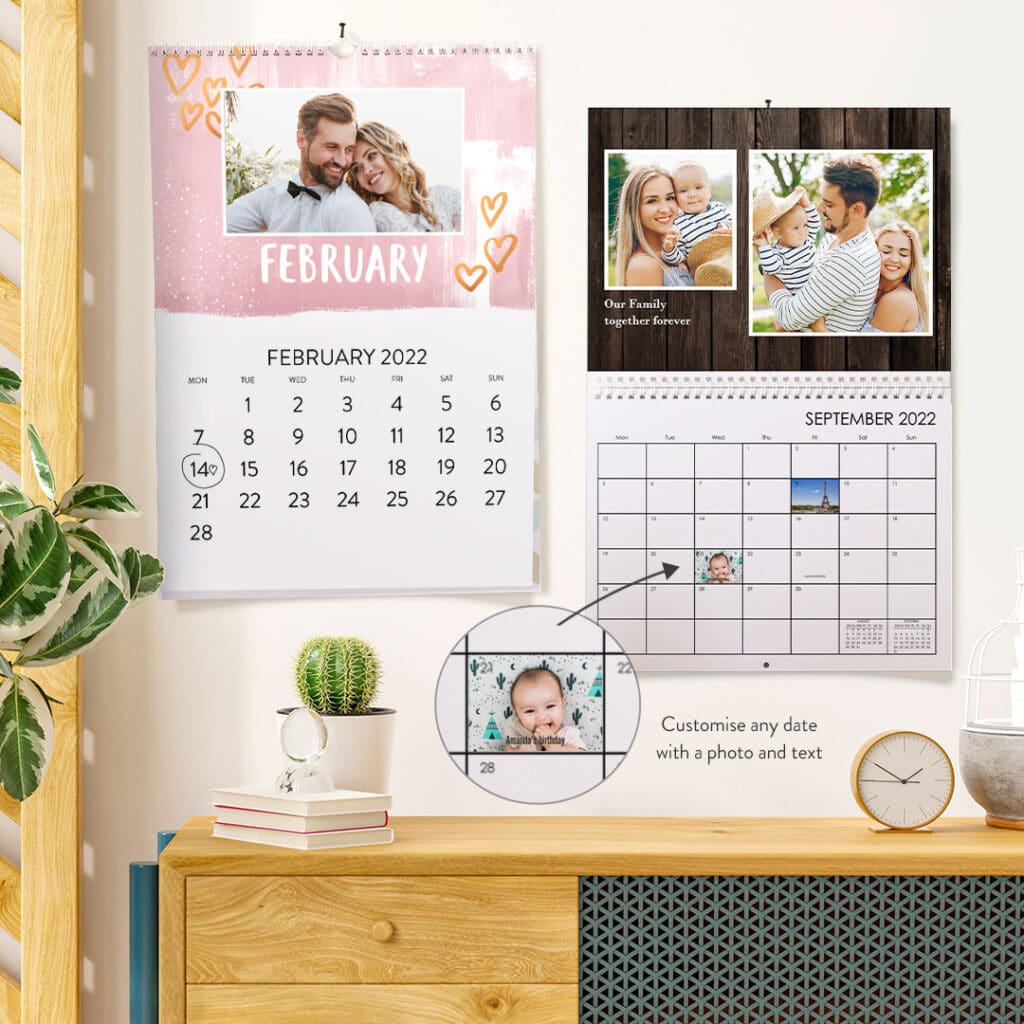 personalised wall calendars, with customisable dates with photo and text