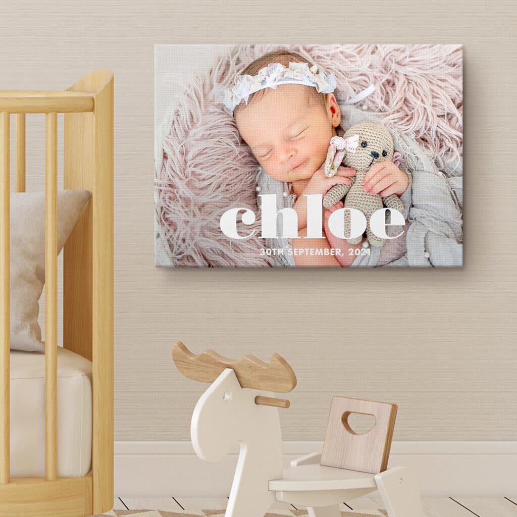a baby canvas design with a photo of a baby girl and name Chloe as an overlay 