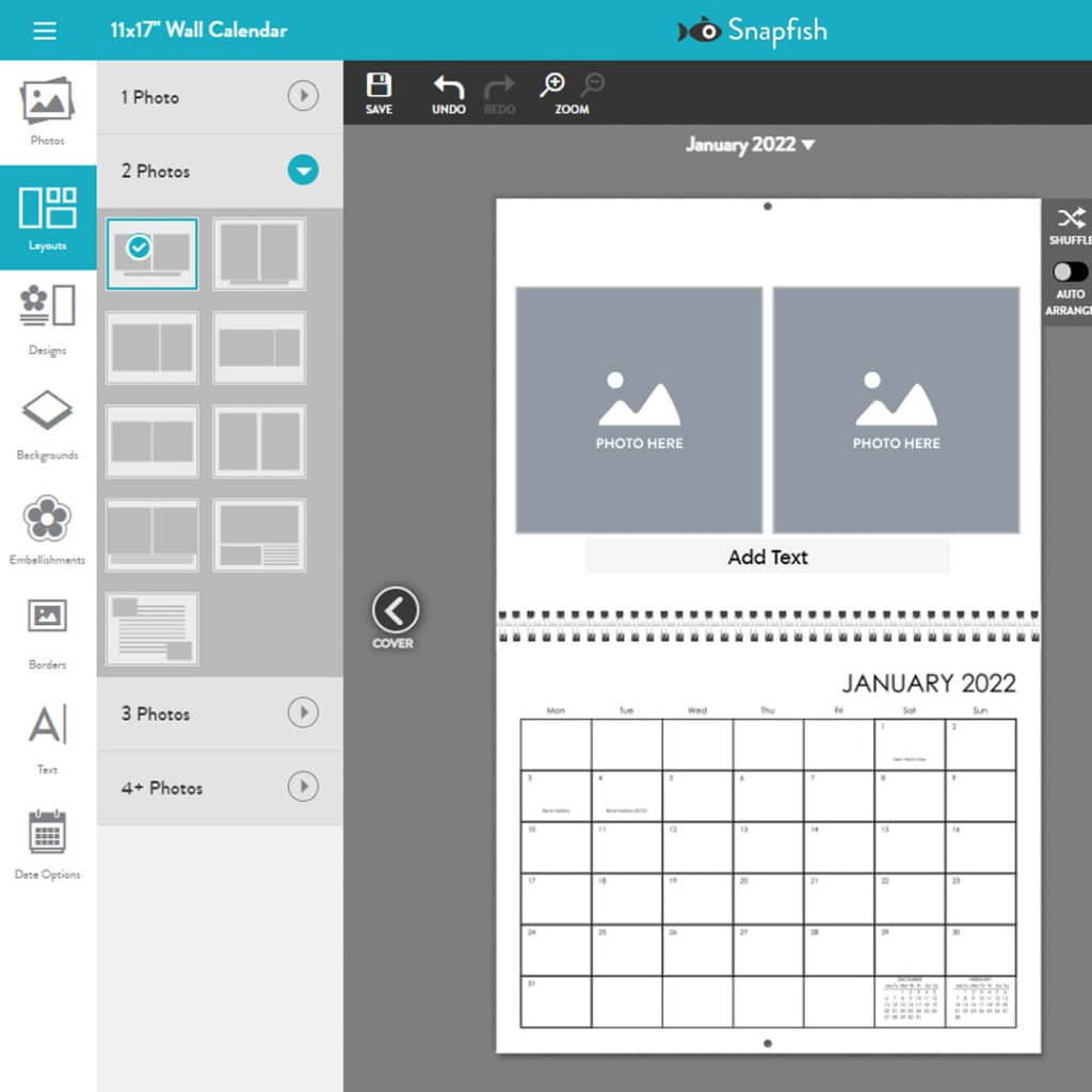 It's easy to change layouts from Snapfish online calendar builder