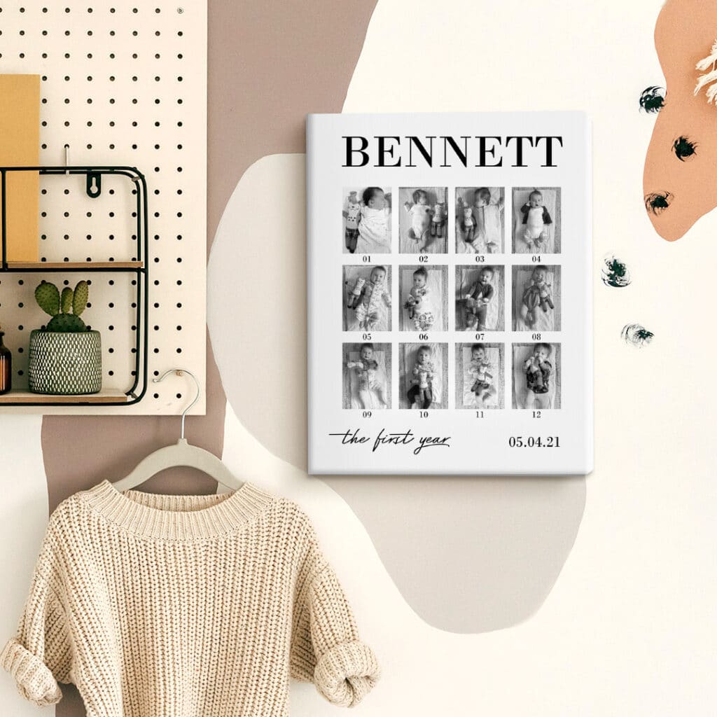 a collage canvas showing the first year of a child