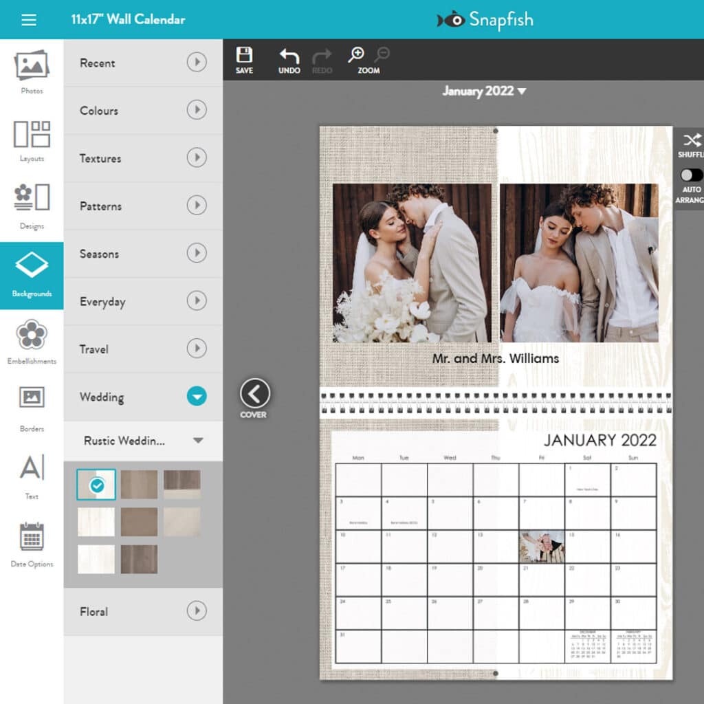It's easy to change backgrounds using the Snapfish online calendar builder