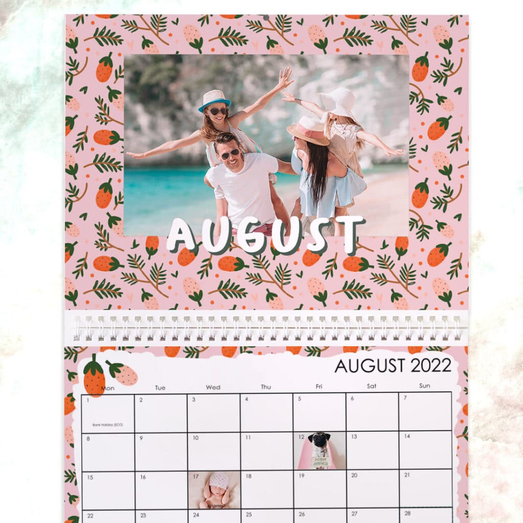 Colourful botanical themed calendar, personalised with photos and text