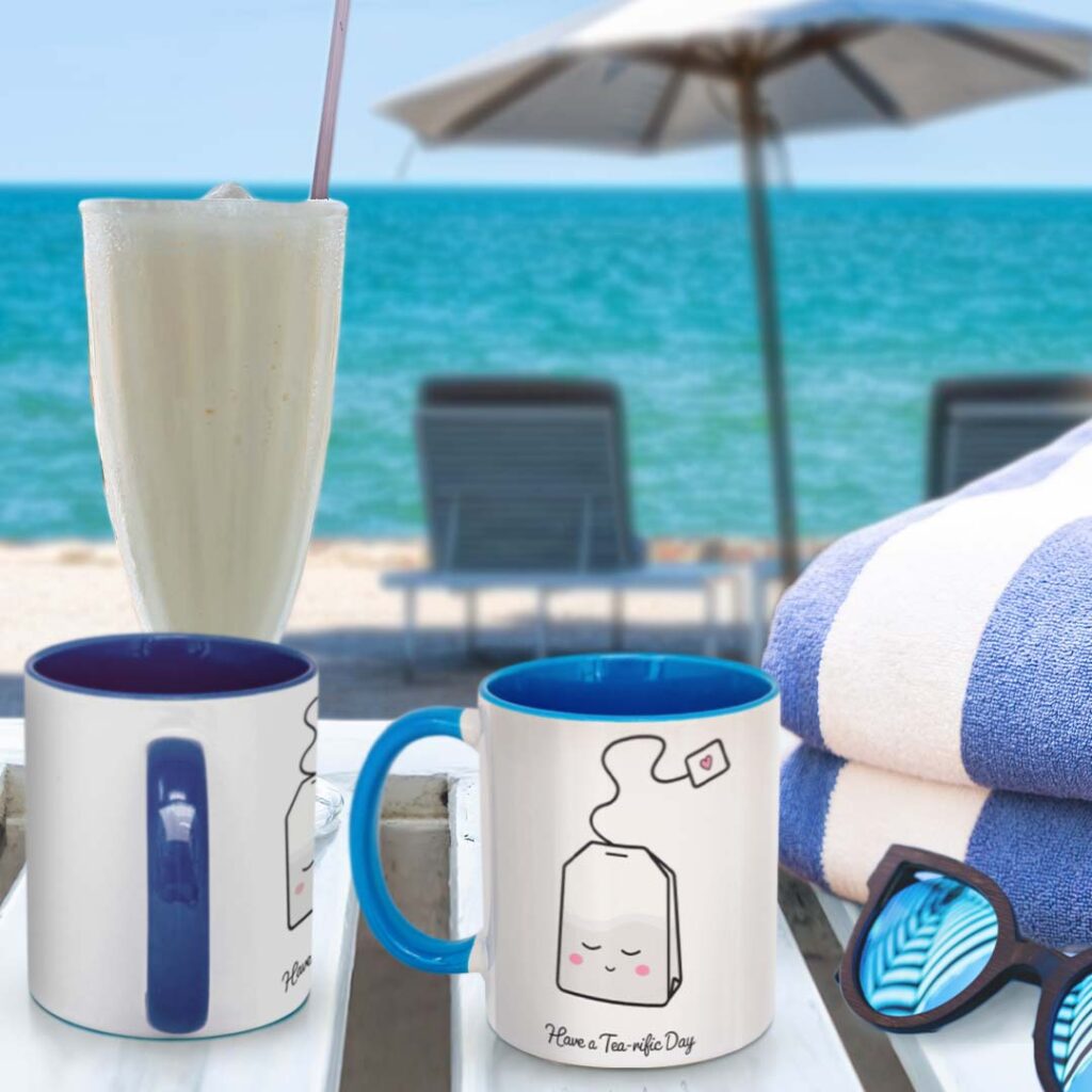 Customise Snapfish blue mugs with pictures and text