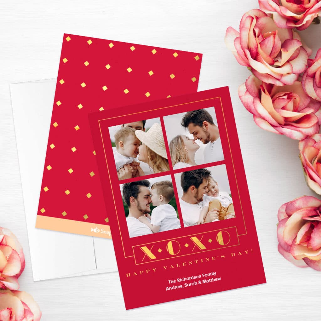 Personalised Gold Hearts Photo Valentines Day Card