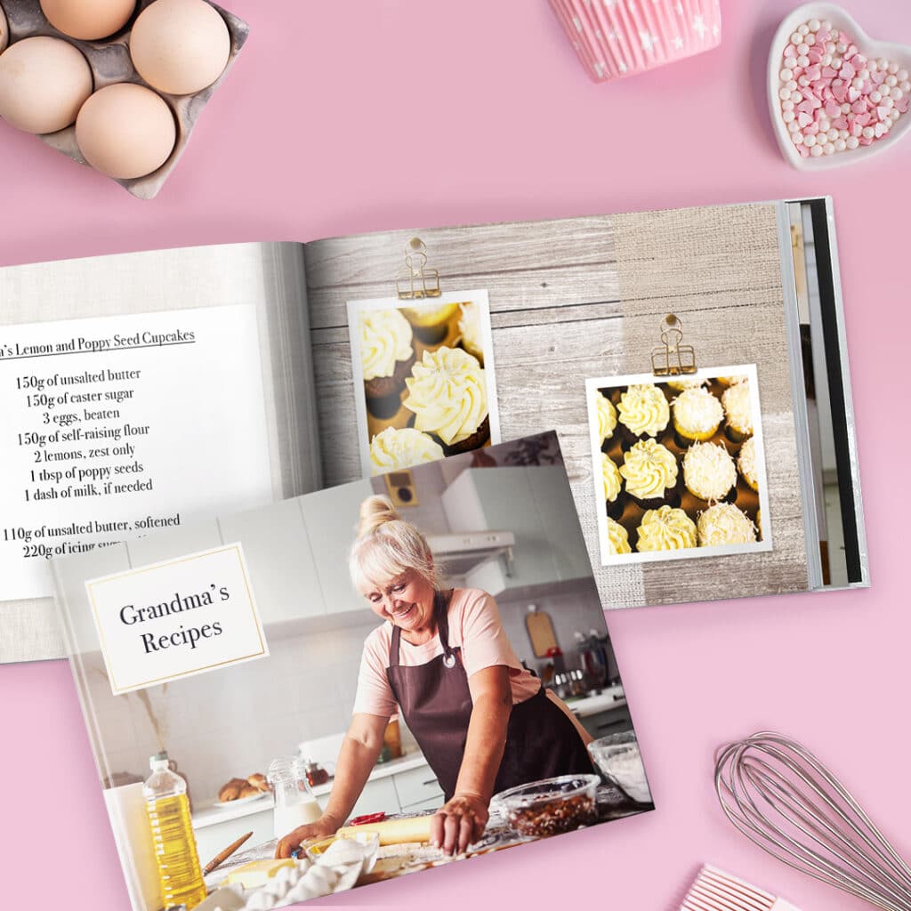 cook book photo book with bakeware