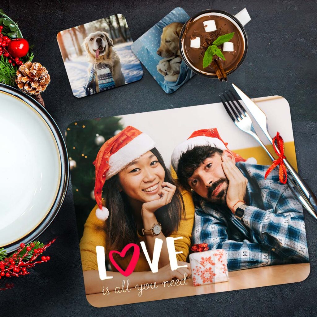 placemat and coasters on festive table