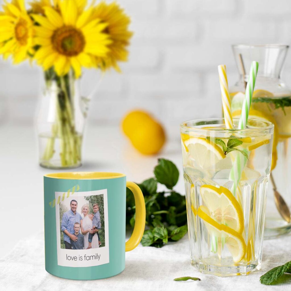 Customise Snapfish yellow mugs with pictures and text