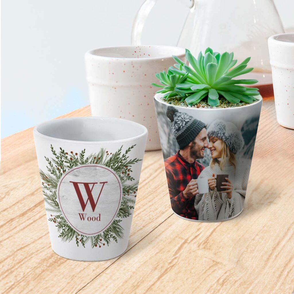 Print photos onto plant pots for custom Xmas gifts