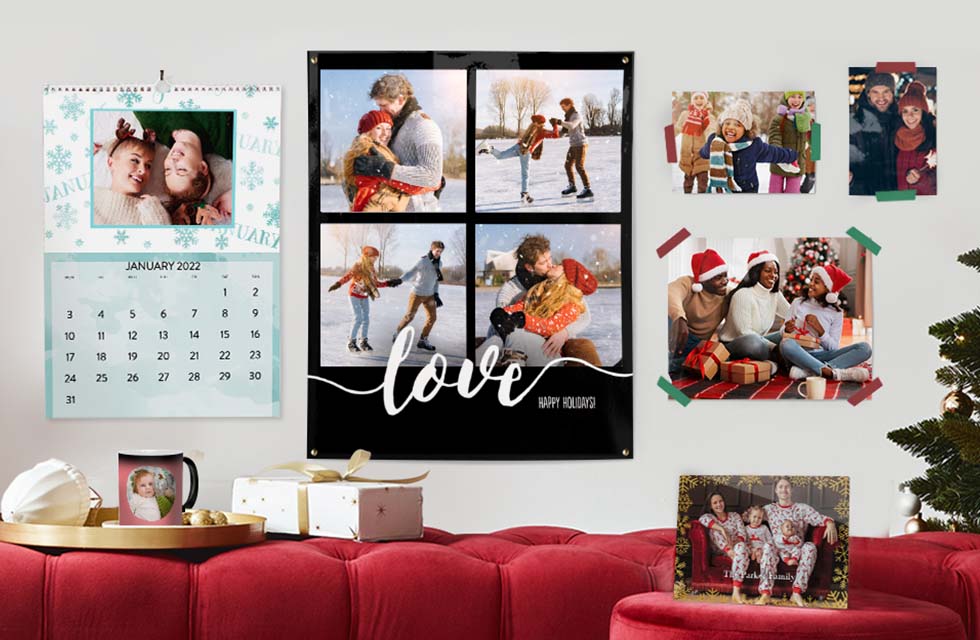 posters, prints and photo gifts decorating a Christmas themed space