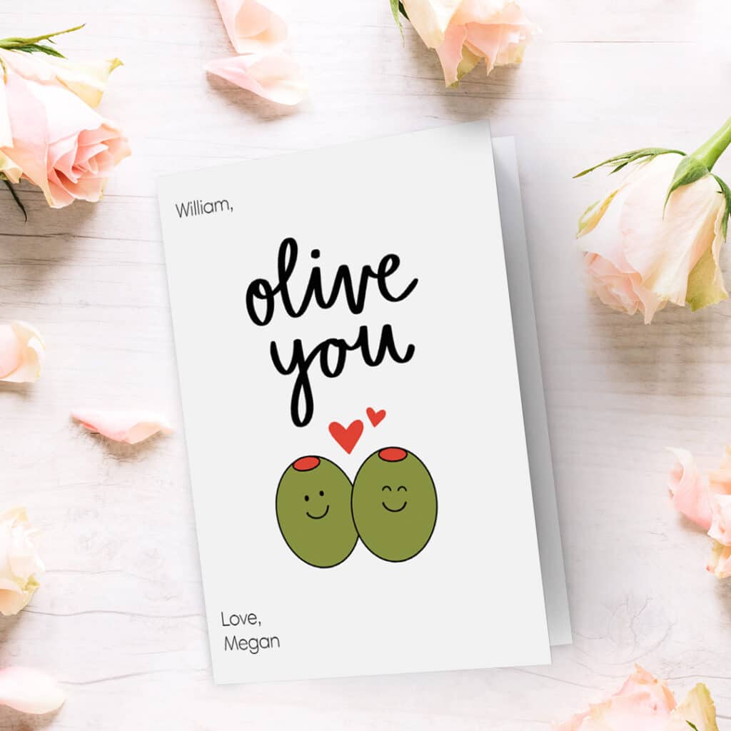 A lovely 'Olive you' Valentine's day card design