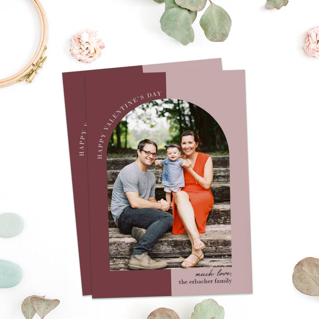 Two Valentine's day cards with photos of a lovely happy family