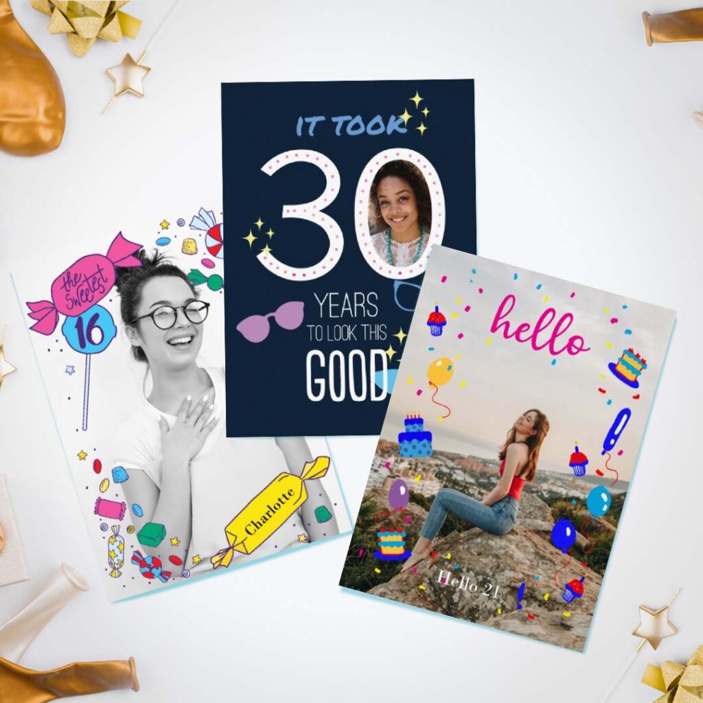 selection of milestone custom birthday cards on Snapfish