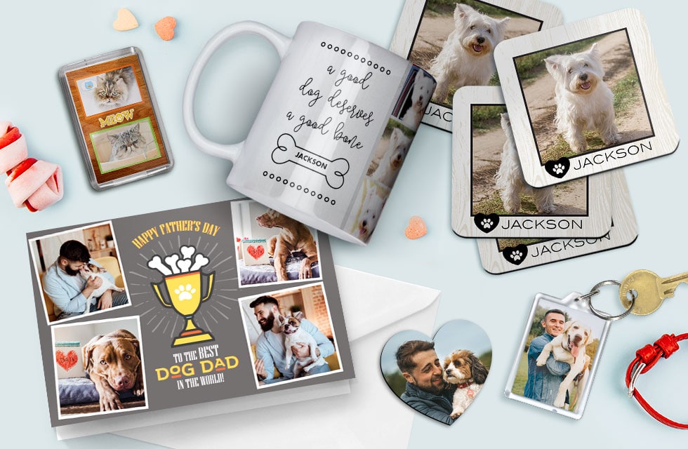 Selection of personalised products you can customise for Dad with pictures and text. They make perfect Father's Day gifts