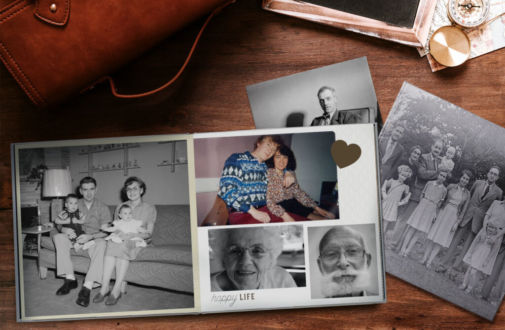 Scan old photos and print your life story in a family history photo book