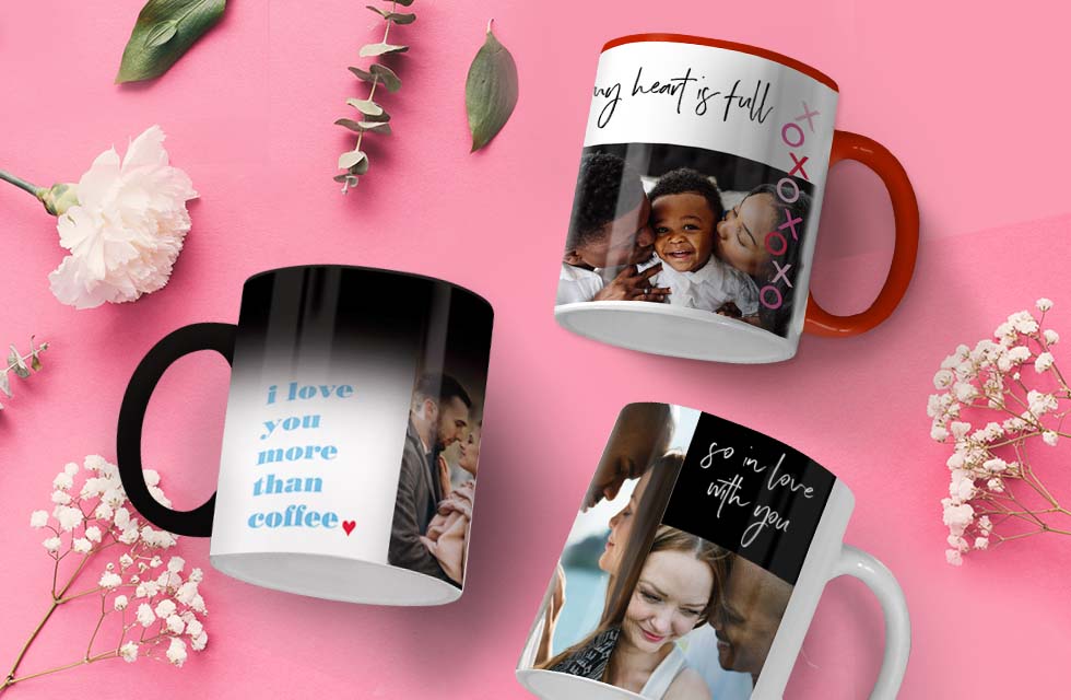 Hero - three mugs on valentine background