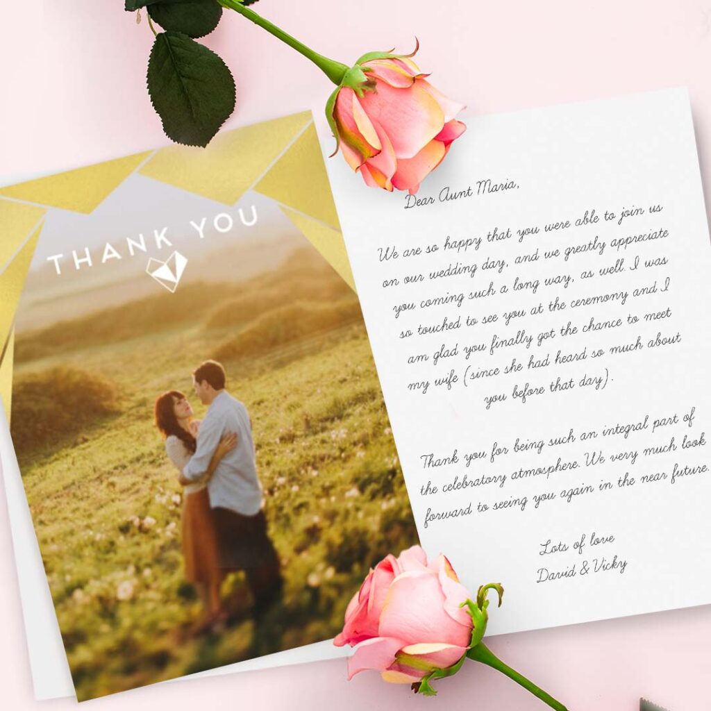 Print custom wedding thank you messages inside personalised wedding cards