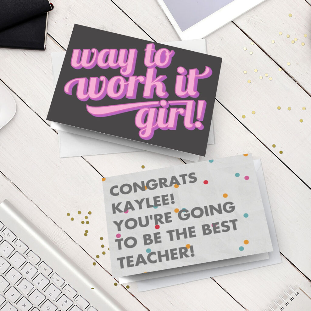 Customised Snapfish cards printed with personalised messages of congratulations