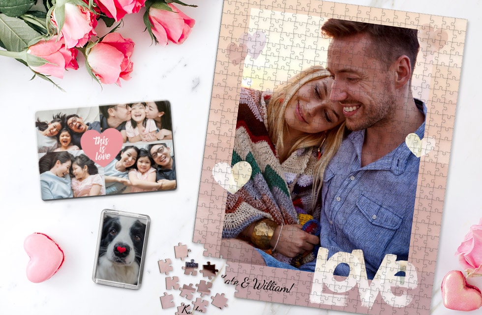 Love is in the air. Personalized Snapfish photo jigsaws and fridge magnets