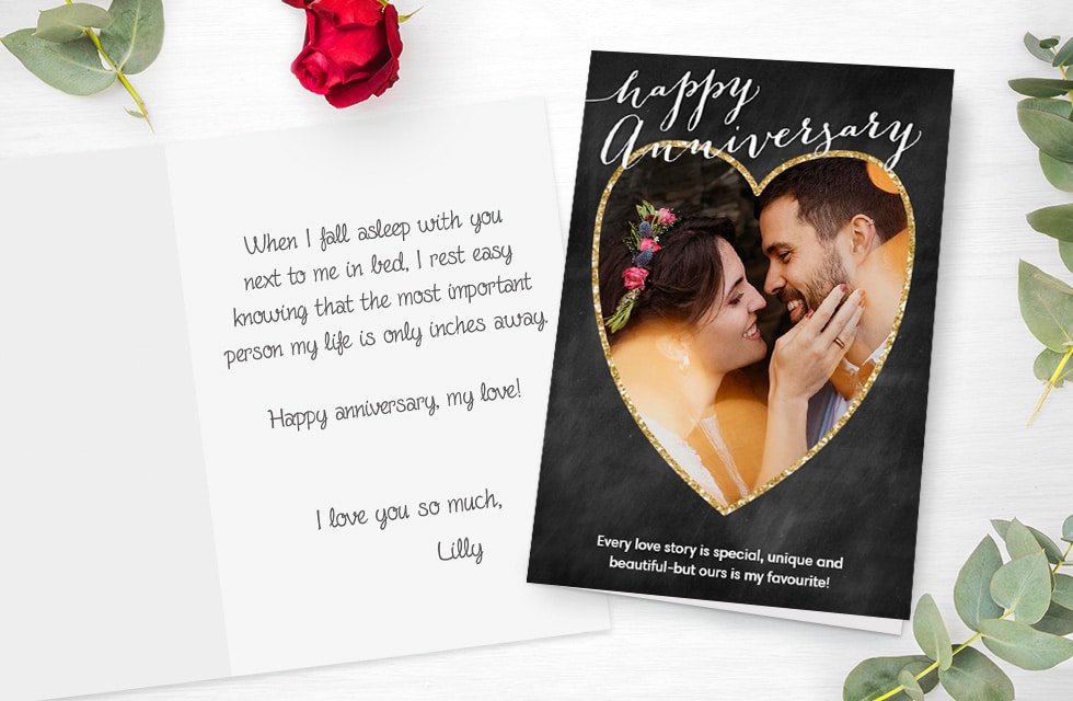 Create a custom card on Snapfish for your anniversary with unique card messages and photos of you