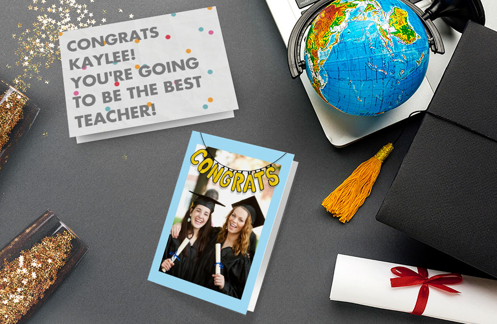 Customised Snapfish cards printed with personalised messages of congratulations