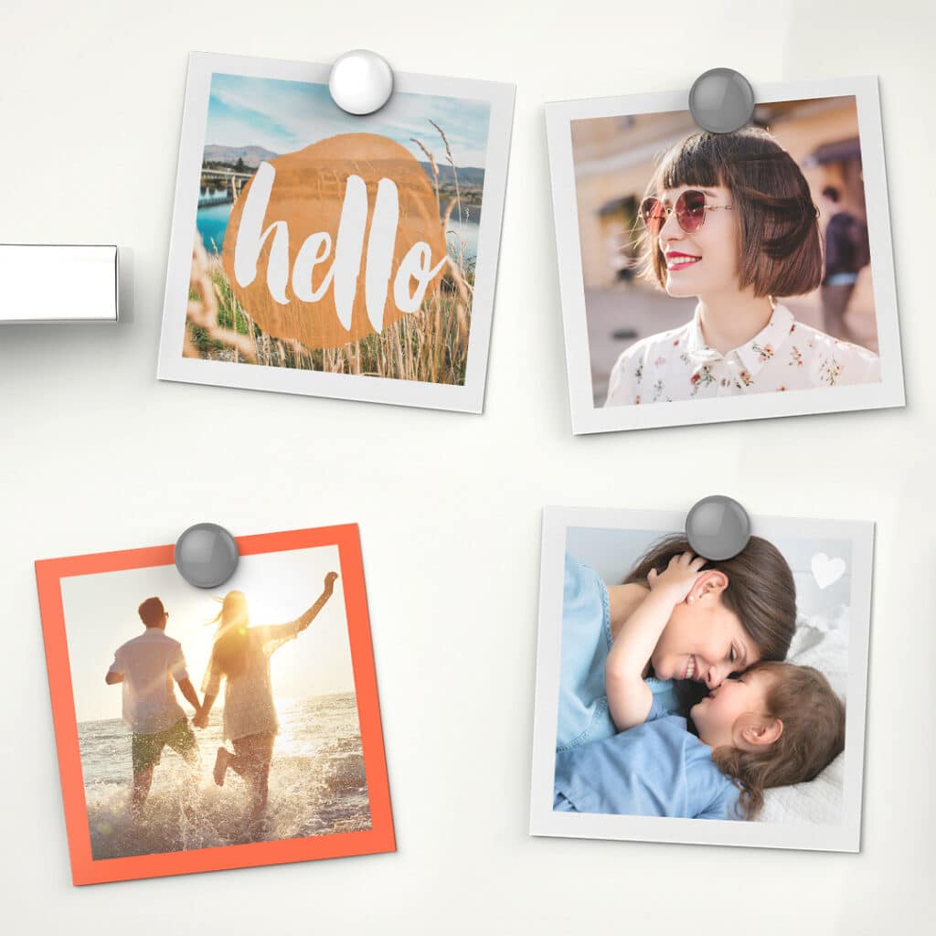 four mini square photo prints