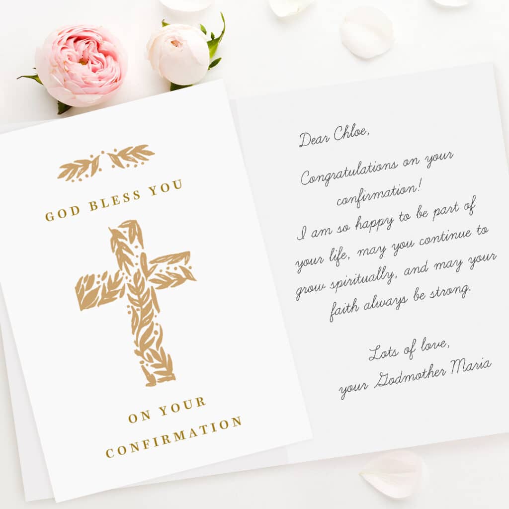 Print custom Confirmation messages in a personalised greeting card made with Snapfish.co.uk