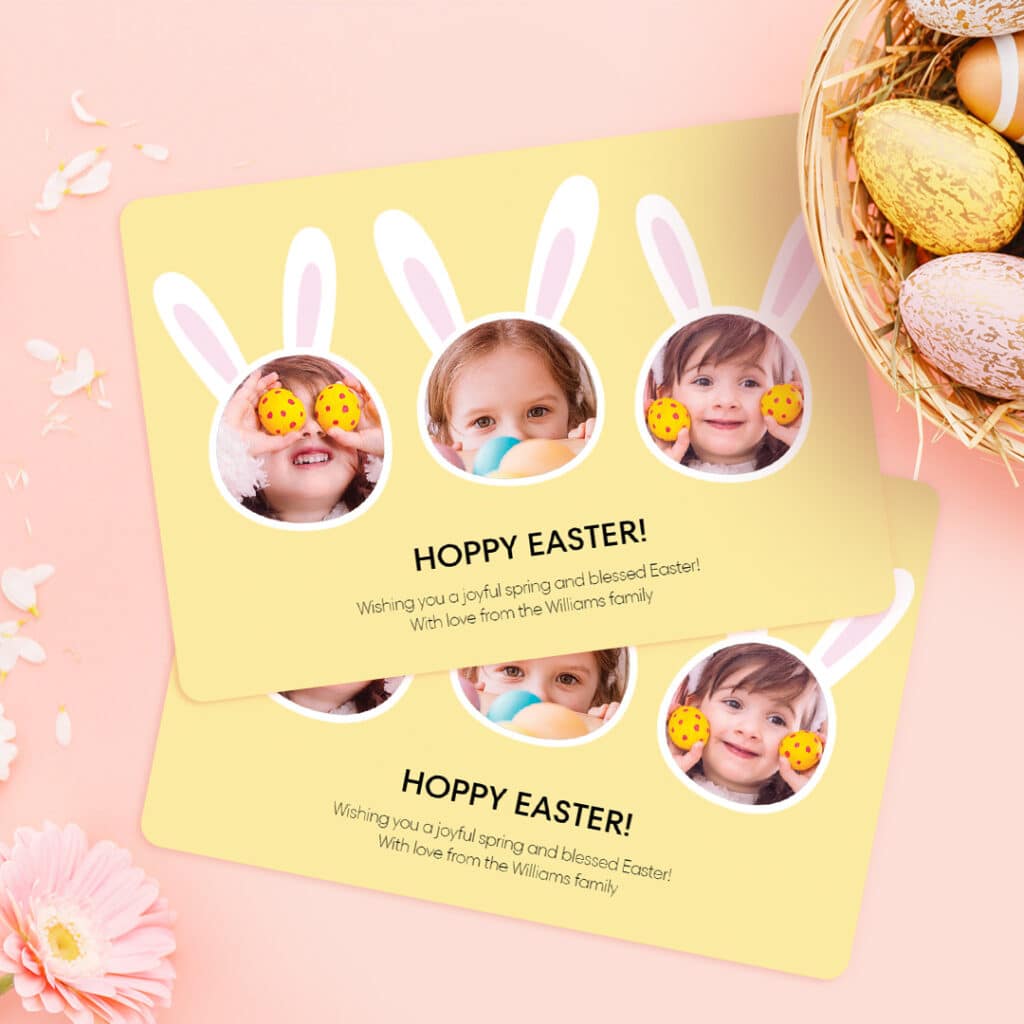 Crea regali alla moda con Snapfish come questi biglietti fotografici di Pasqua