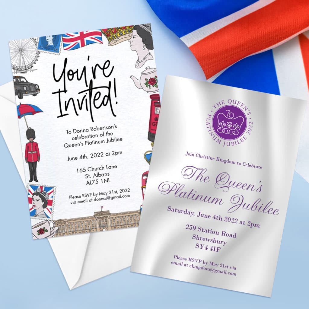 Customised 7x5" Flat Card set: Royal Invite - Royal Jubilee Invite