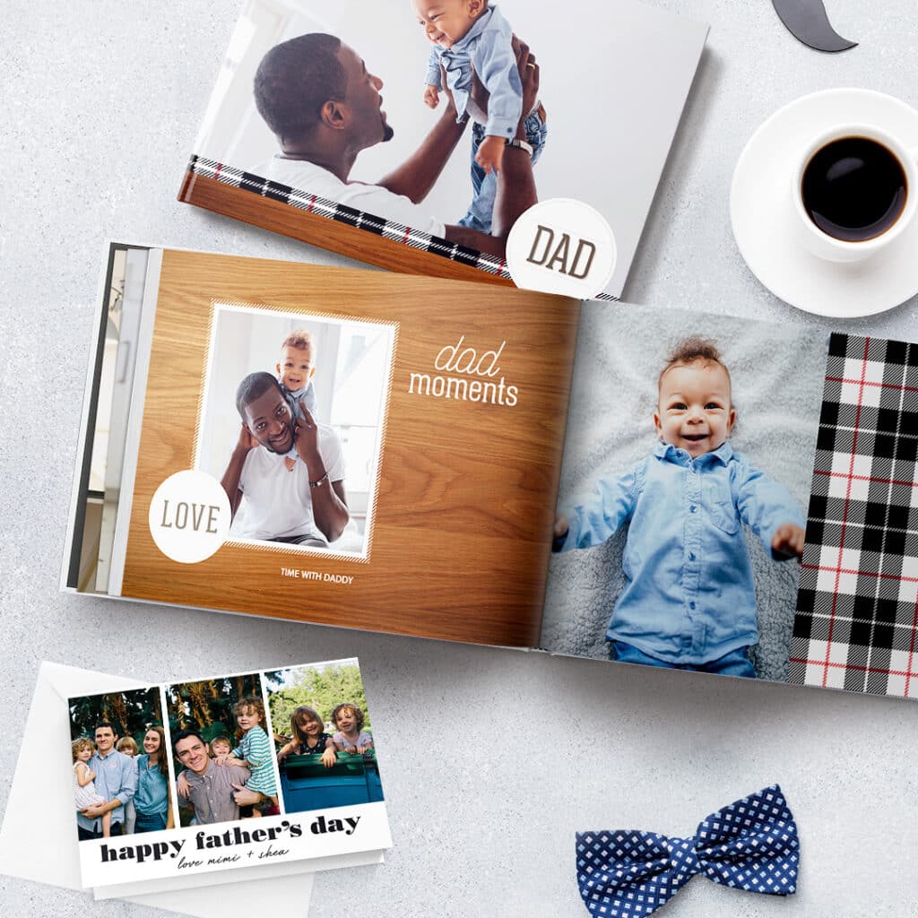 A photo book and a folded card gift for father's day