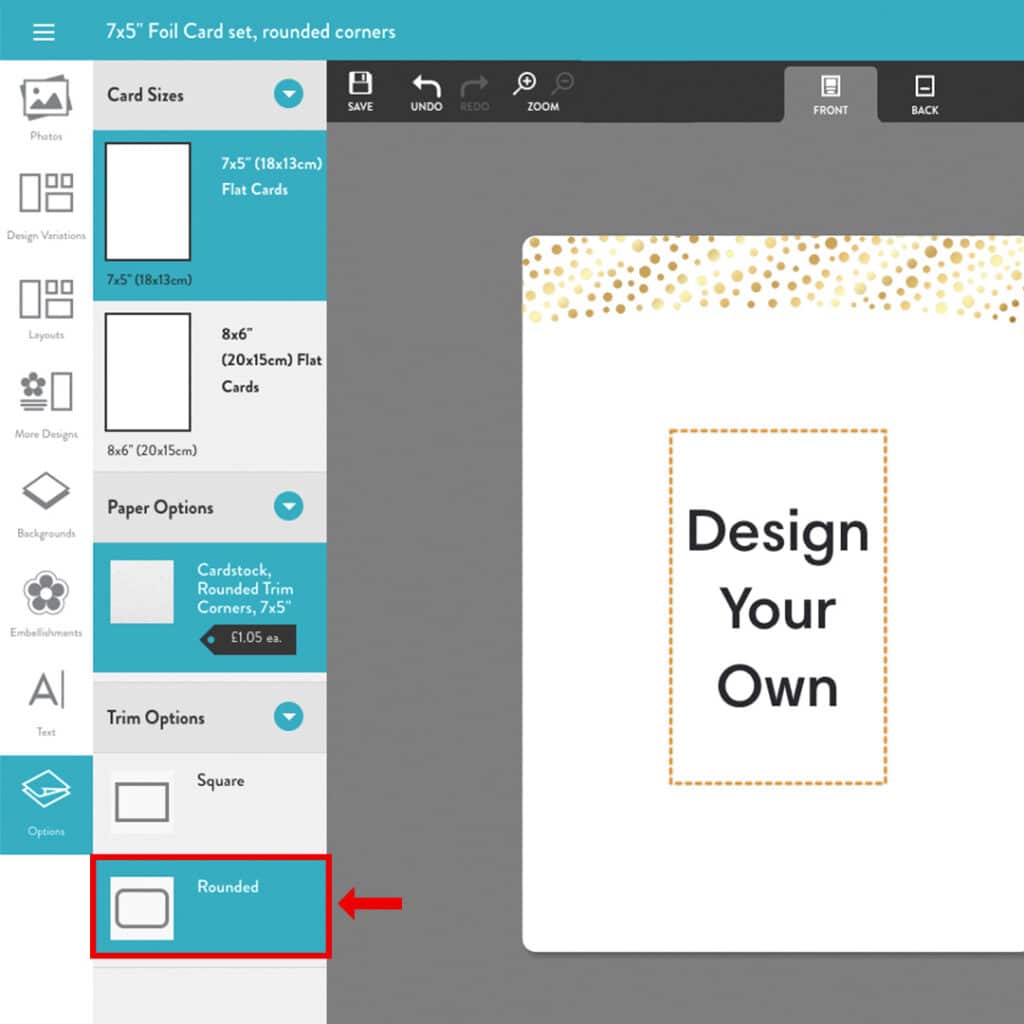 Design Your Own Card builder - choose corners