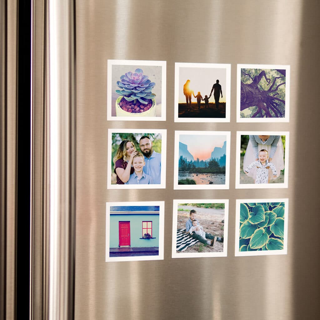 A grid of 3x3 mini square photo magnets