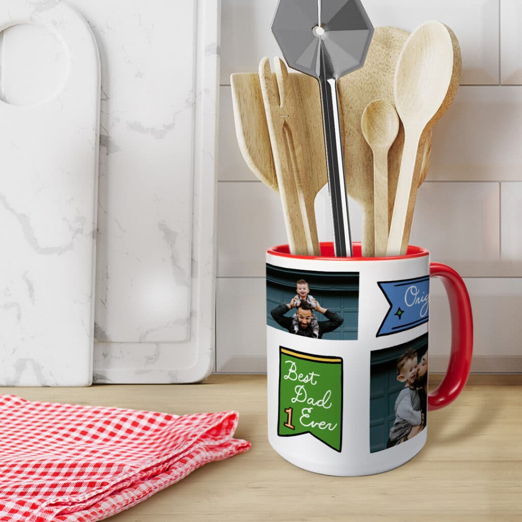 Create custom Father's Day photo mugs + drinkware for Dad
